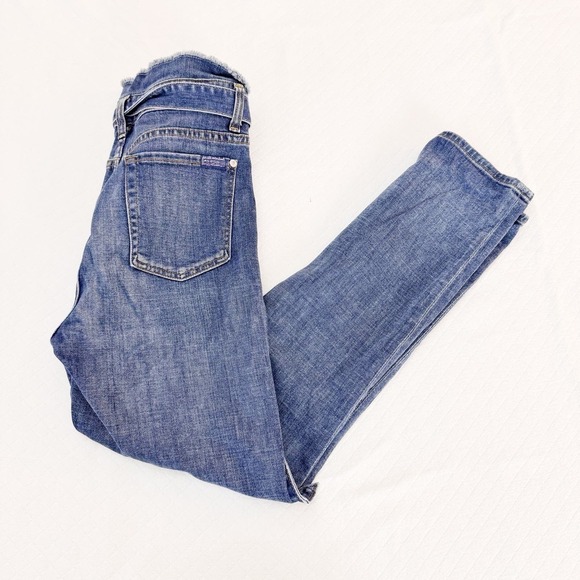 7 For All Mankind Belted Denim Straight Leg Jeans Size 25 - Picture 5 of 8